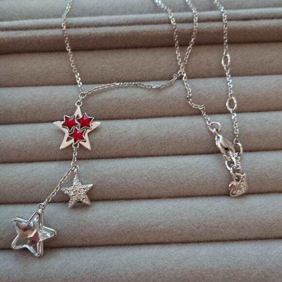 Swarovski Holy Night Red Clear Star Crystal 16-in Rhodium Pendant Necklace - Picture 5 of 7